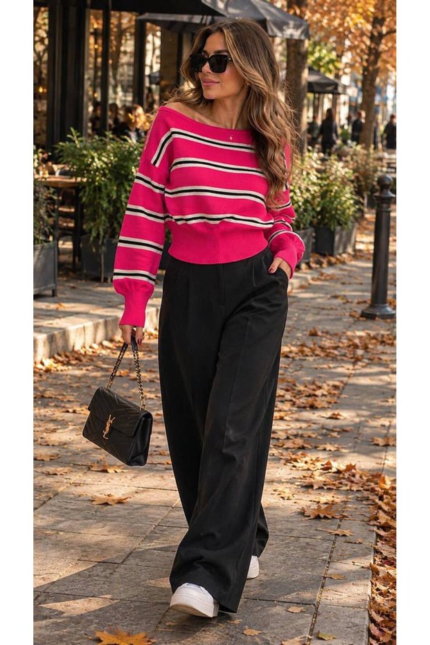 Women's Boat Neck Striped Knit Sweater