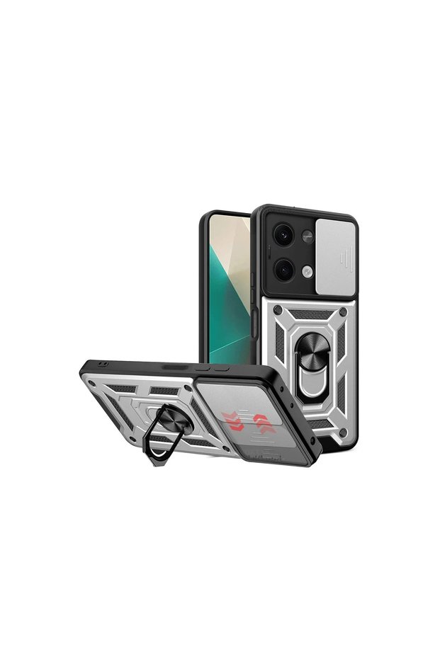 حافظة هاتف Xiaomi Poco X6 من السيليكون مع حلقة عدسة بارس - فضي