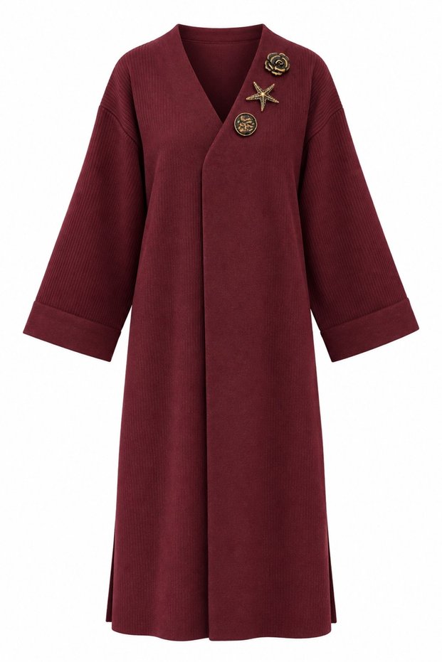 Collar Brooch Detailed Long Knitwear Cardigan