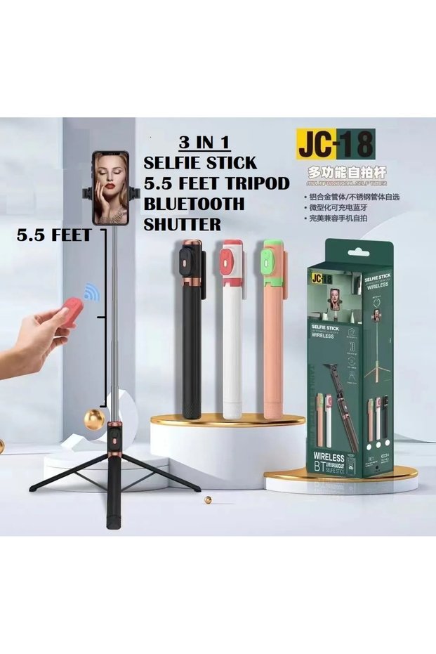 Monopod JC-18H Live Stream Phone Stand with Mirror LED Selfie Stick Phone Holder Bluetooth Remote Control 1.7m JC18H