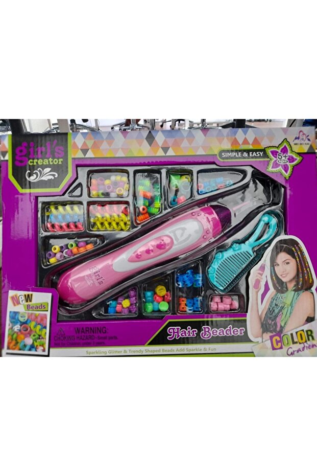 Party Girl Hair Beader Accessory Craft Kit, for Create Dazzling Trendy Fun Easy Beaded Hairstyles,Best Birthday Gift For Kids