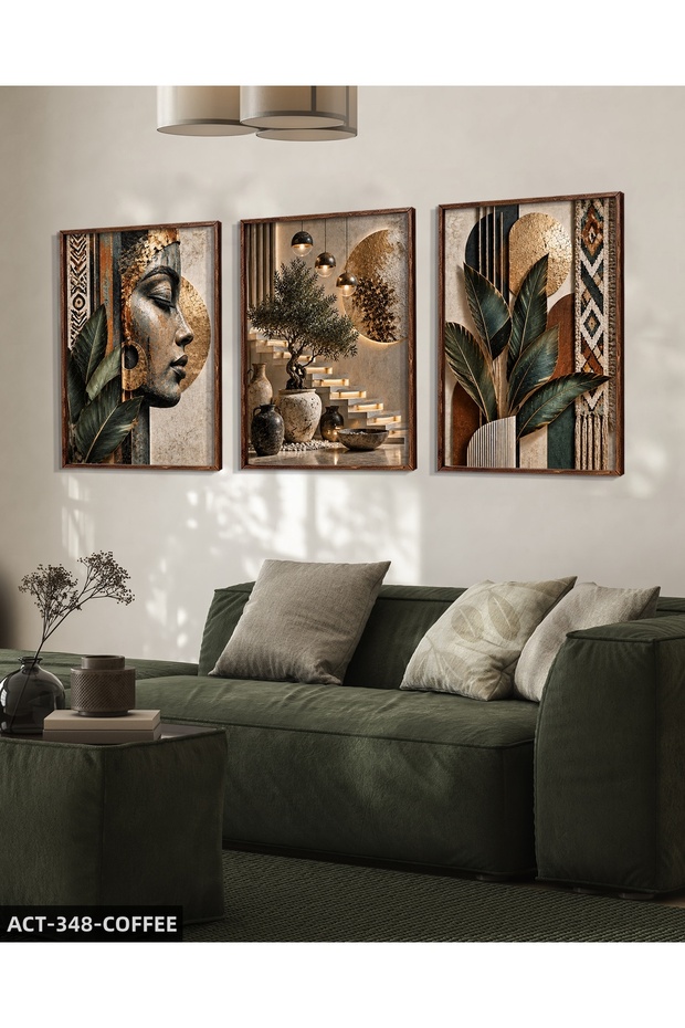 African Woman and Leaf 3 Piece Wooden Framed Painting Act