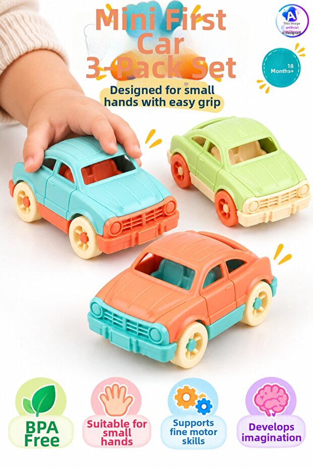 My First Mini Car 9.5cm Set of 3 - Toy Car Suitable for Little Hands 18 Months+
