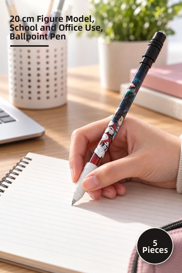 5 Pieces Anime Figure Ballpoint Pens – 20 cm Model with Figures, School and Office Use, Ballpoint Pen