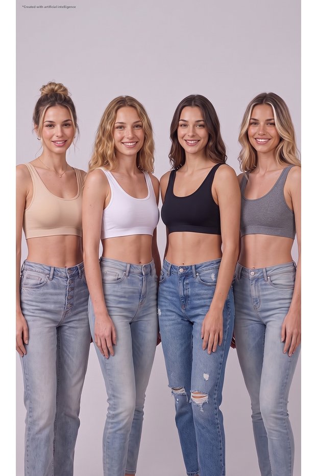 Women's 4-Piece Wide Strap Sports Bustier Set Black White Beige Gray Crop Top