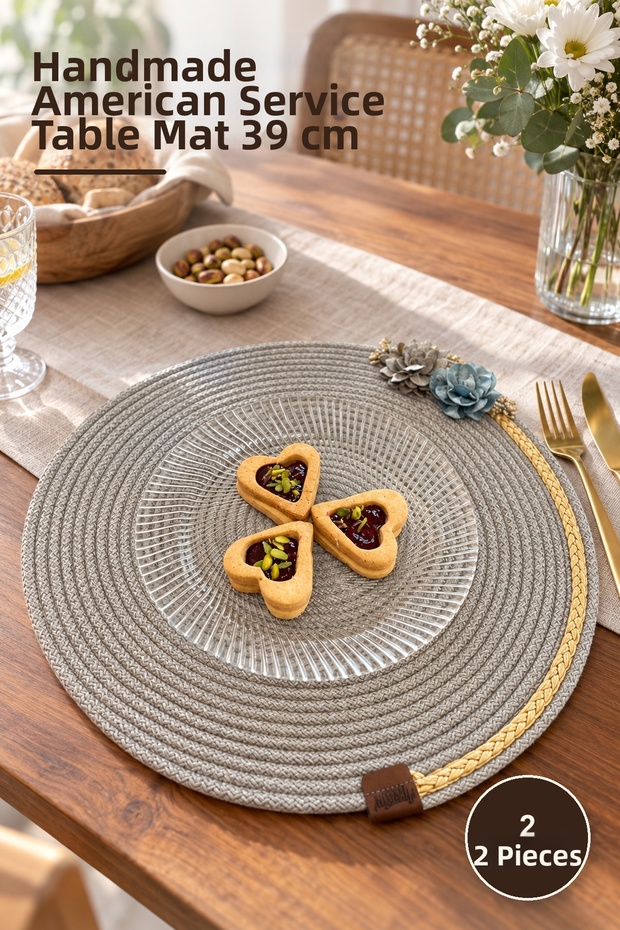 2 Pieces of Jute Knitted Floral Placemats – Handmade American Table Mats Placemat 39 cm