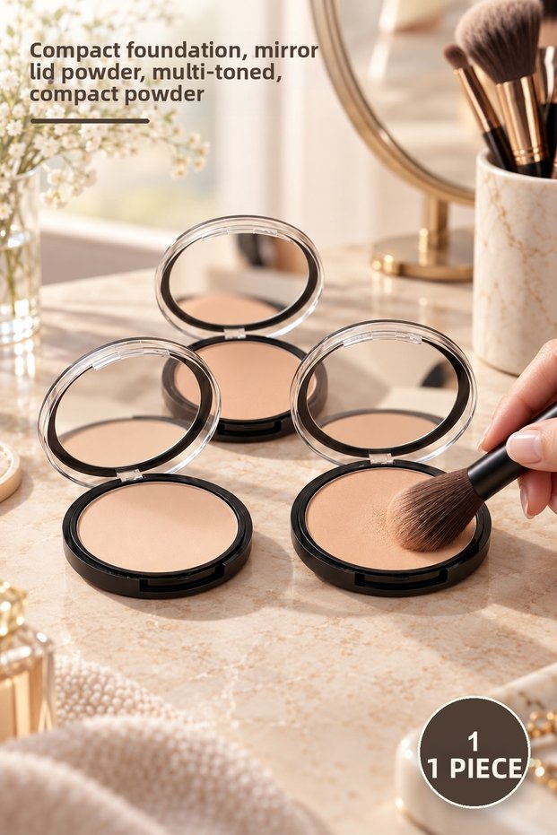 1 Piece Matte Powder Set – Compact Skin-Fixing Powder, Powder with Mirror Cover, Multi-Tone, Compact Powder