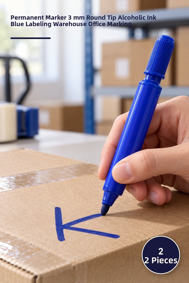 2 Pcs Parcel Marker – Permanent Marker 3 mm Round Tip Alcohol-Based Ink Blue Labeling Warehouse Office Marking