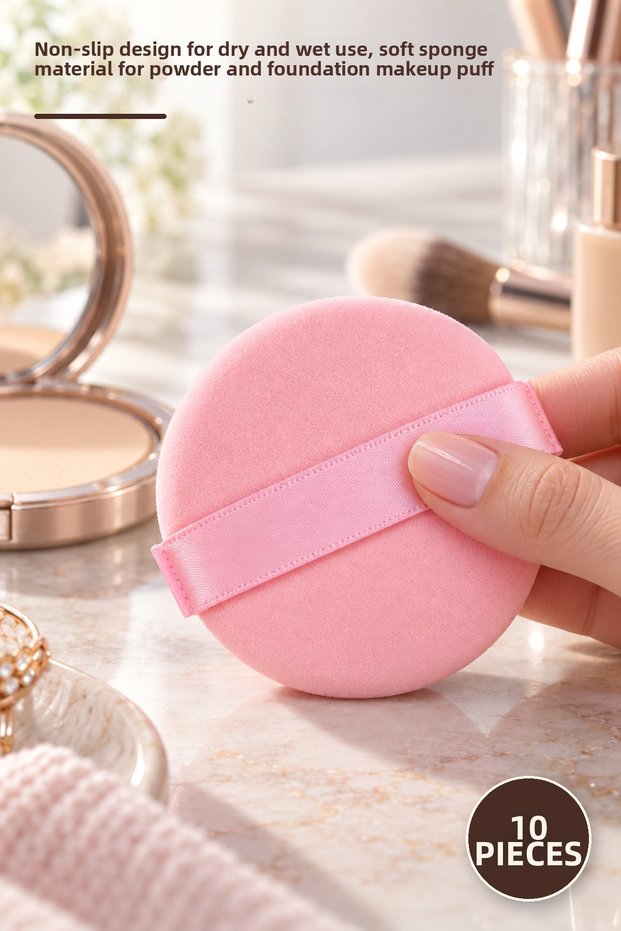 10 Pieces of Powder Makeup Sponge Puff with Grip – Grip-Resistant Design for Dry and Wet Use, Soft Sponge Material, Powder and Foundation Makeup Sponge Powder Puff