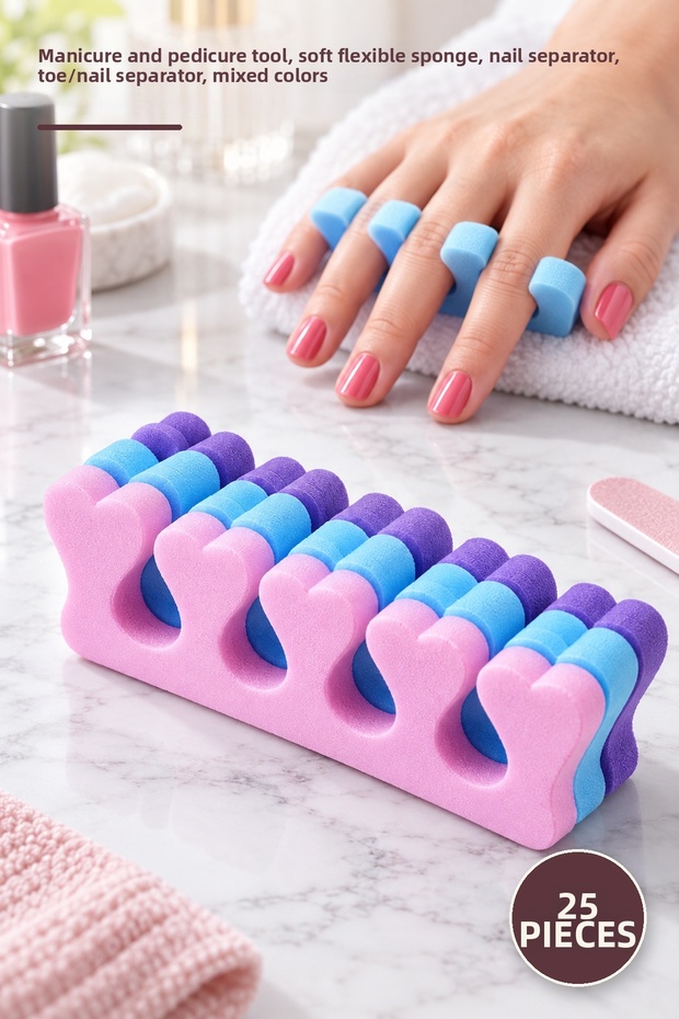 25 Pieces of Finger Separators – Manicure and Pedicure Tool, Soft Flexible Sponge, Nail Separator, Toe/Nail Separator, Assorted Colors