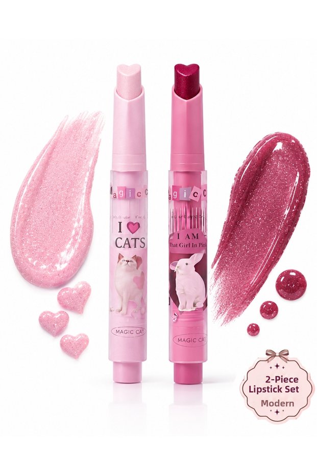 Si̇mli̇ 2 Lipsticks with Cute Cat and Rabbit Designs - Magic Modern Series