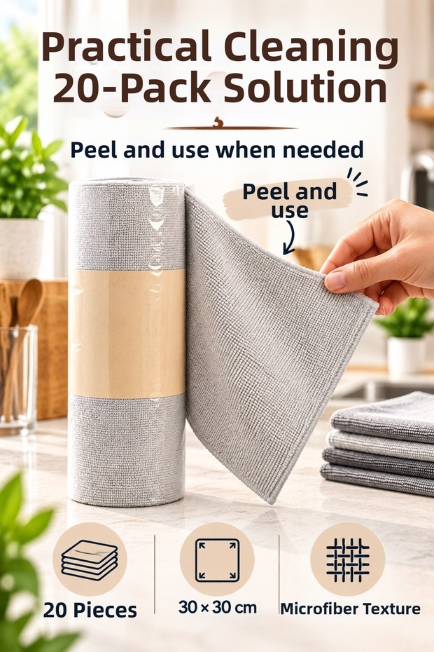 Roll Microfiber Cleaning Cloth 30X30 cm Multi-Purpose Kitchen Bathroom Glass Furniture Cloth 20Pcs