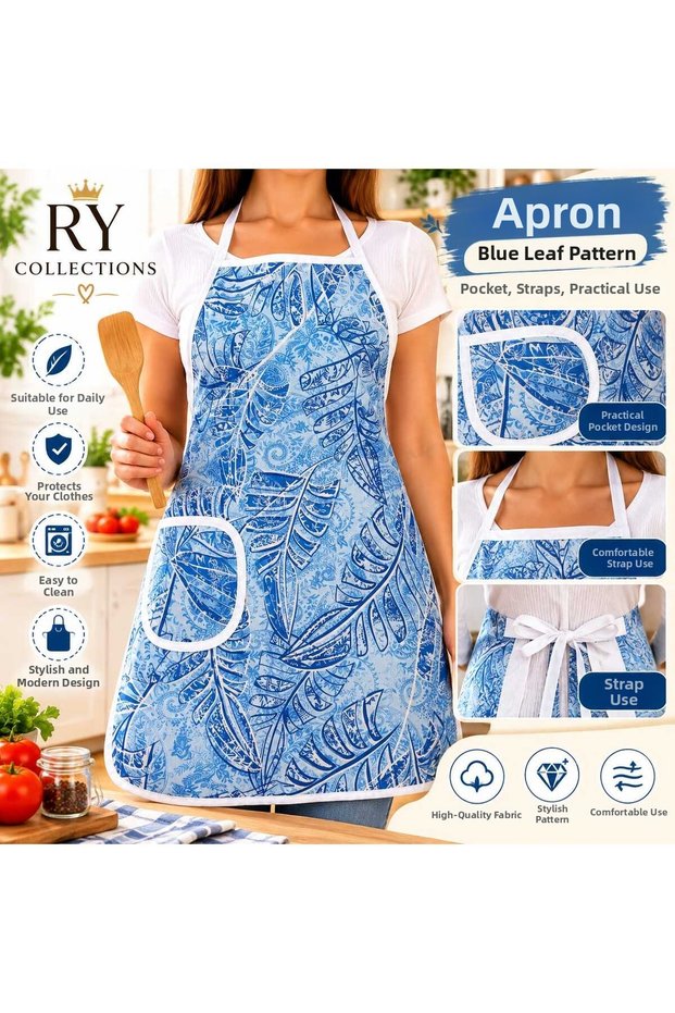 Ry Collections Cloth Kitchen Apron - Floral Patterned - Pocketed Design - Daily Use
