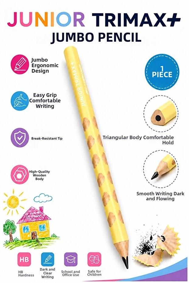 Jumbo Pencil Slotted 1 Piece Alpino Trimax Triangular Slotted Thick Pencil Pastel Colors Easy to Hold and Use