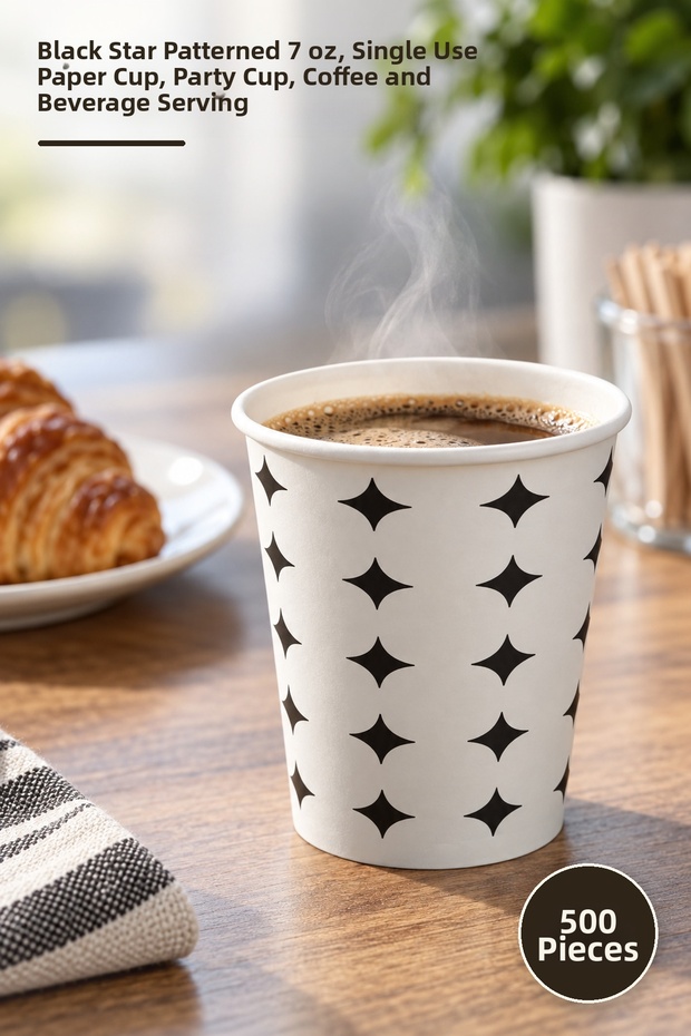 500 Pcs Paper Cups – Black Star Pattern 7 Oz, Disposable Paper Cups, Party Cups, Coffee and Beverage Presentations
