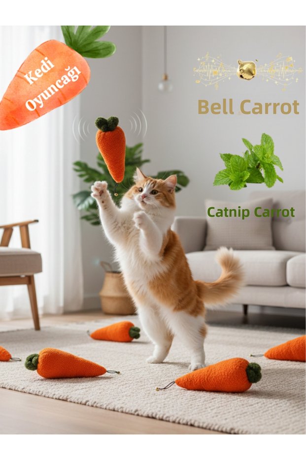 Cat Toy with Bell, Catnip Plush Rattle Cat Toy, Teeth Cleaner and Stress Reducer, Orange Color