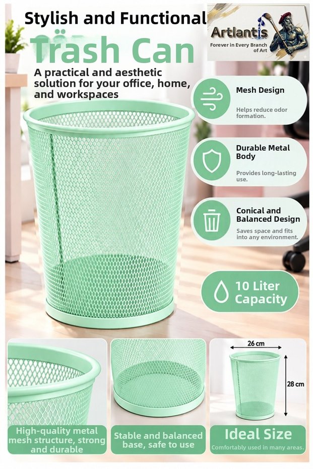 Trash Can Stainless Steel with Mesh Pastel Colors 1 Piece Office Desk School Trash Bin Metal with Holes Easy Use