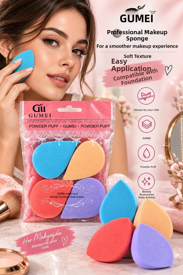 Gumei 4-Piece Makeup Sponge Set – Drop Shape Foundation and Powder Application Sponge, Soft Professional Beauty Blender