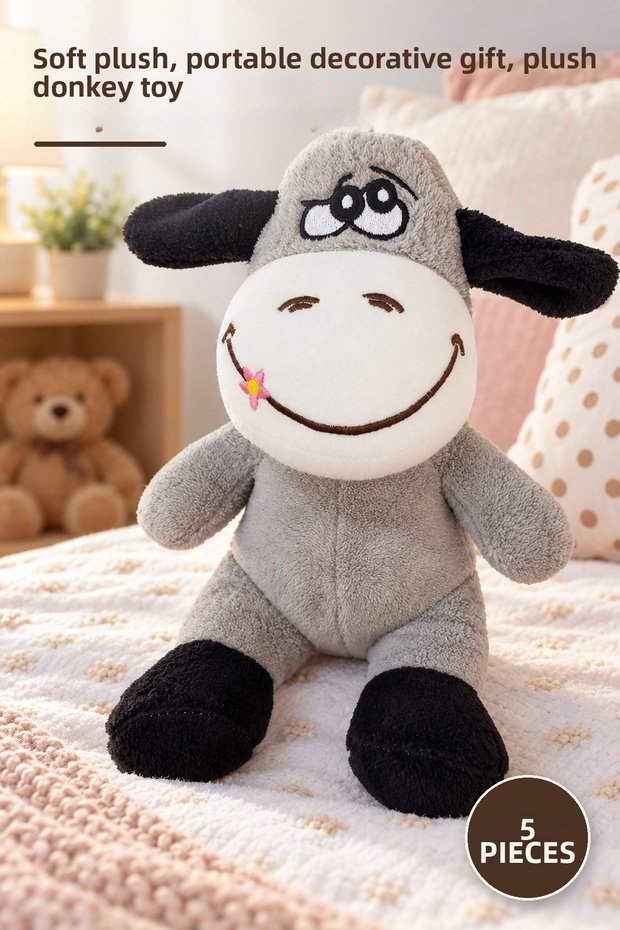 5 Pieces of Plush Cute Toy Donkeys – Soft Plush, Portable Decorative Gift, Plush Donkey Toy
