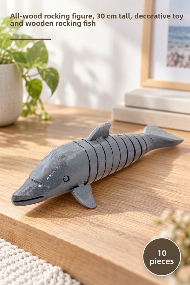 10 Pieces of Wooden Rocking Fish – Completely Wooden Rocking Figure 30 cm Long, Decorative Toy and Wooden Rocking Fish