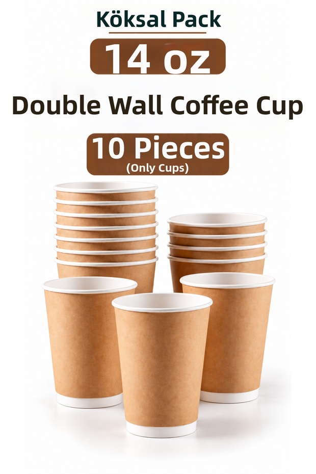 10 Pcs 14 oz Double Wall Kraft Coffee Cup Without Lid Double Wall Hot Drink Paper Cup