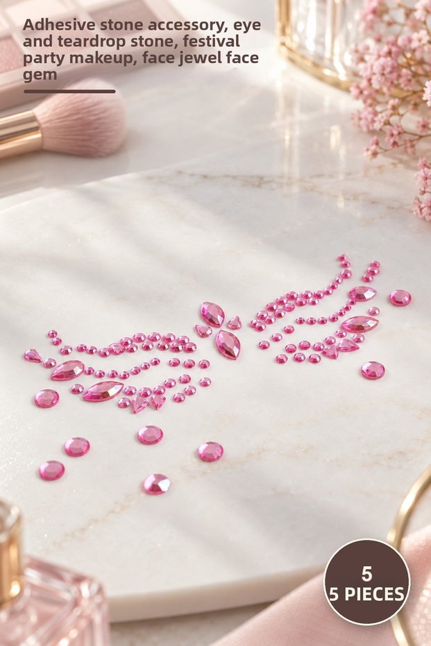 5 Pieces of Pink Stone Makeup Face Decoration – Adhesive Stone Accessory, Eye and Cheek Stone, Festival Party Makeup, Face Jewel Face Gem