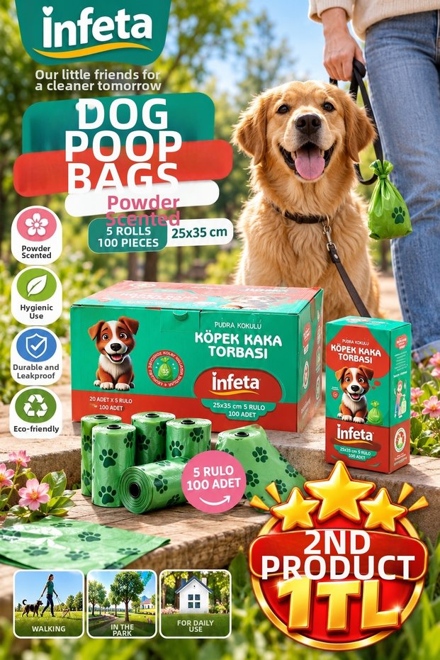 25X35 cm Powder Scented Dog Poop Bags 5 Rolls 100 Pieces Pet Poop Bags
