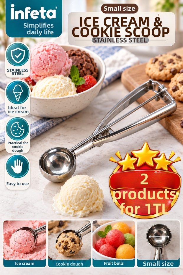 Small Size Stainless Steel Ice Cream Scoop Metal Spring-Loaded Cookie Portioning Spoon