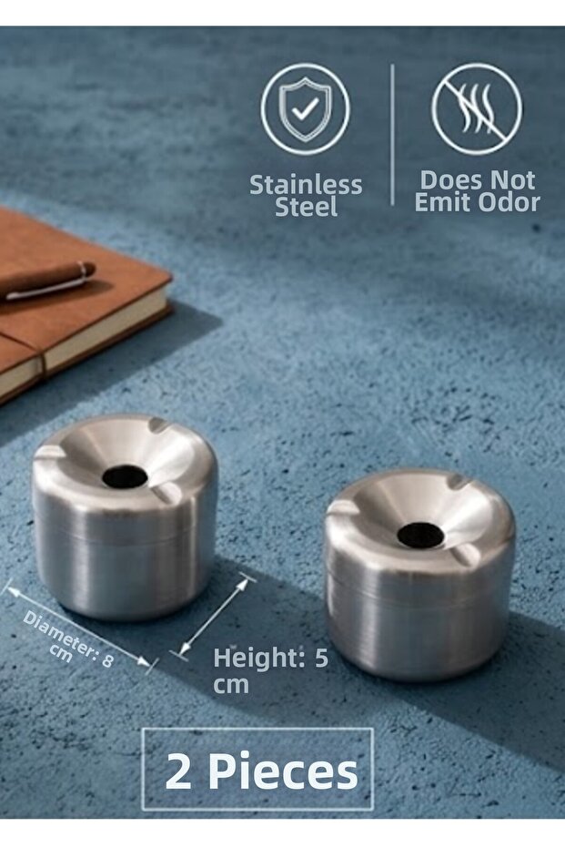 Ashtray with Steel Lid, Set of 2, Stainless, Odorless, for Garden, Tea Garden, Balcony Ashtray