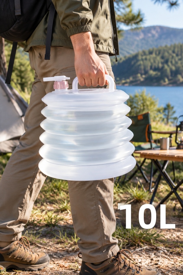 Acordeon Canister with Tap 10 Lt - Camping, Home, Picnic Kitchen Multi-Purpose Space-Saving Canister - Folding Collapsible Water Canister