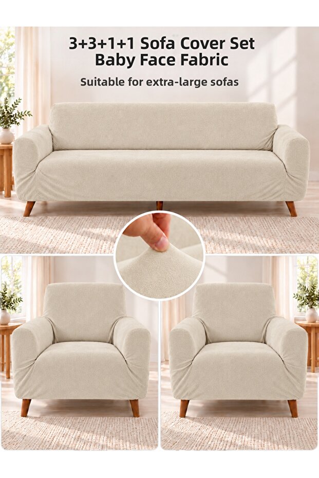 Baby Face Matte Velvet 3+3+1+1 Maxi Set Elastic Sofa Cover Sofa Cover 4 Pieces