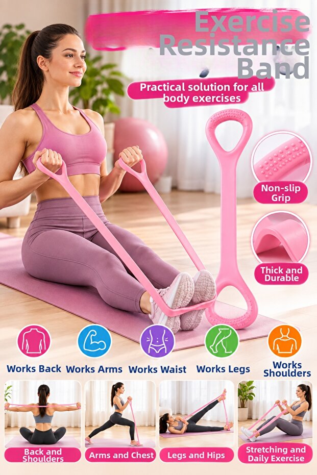 Exercise Stretching Resistance Rubber Band 8 Shaped Pilates Yoga Fitness Arm Leg Shoulder Work Out Band Home Sport