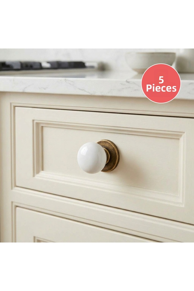 Tomurcuk Porcelain Button Single Screw Antique Yellow Furniture Handle Pack of 5