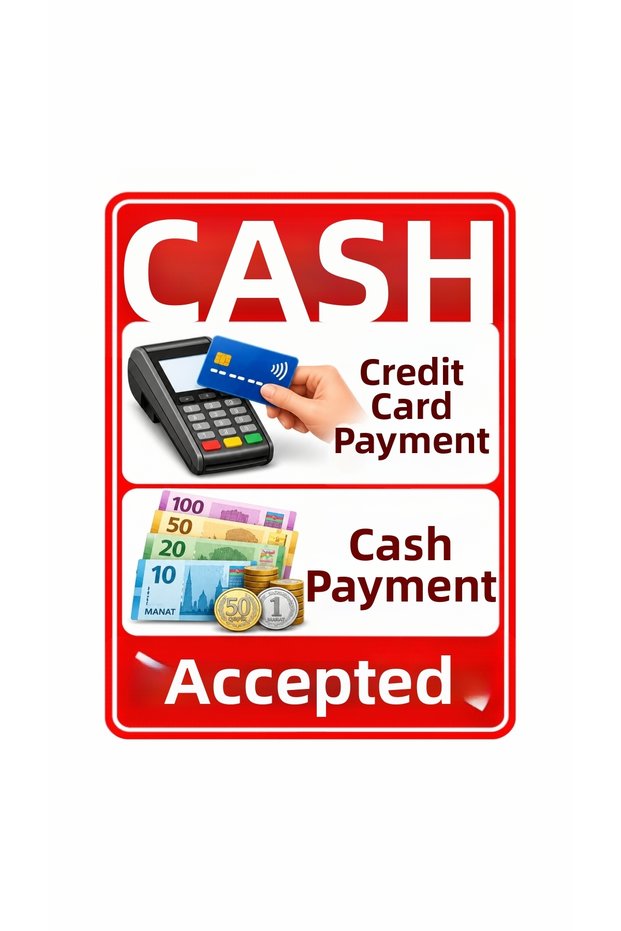 Kassa – Credit Card and Cash Payment Card 30X40 cm – 3 mm Forex Payment Information Card