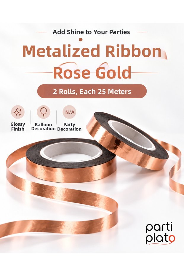 Rose Gold Metalized Raffia 2 Pieces X 25 Meters Balloon String Gift Wrapping Decoration Ribbon