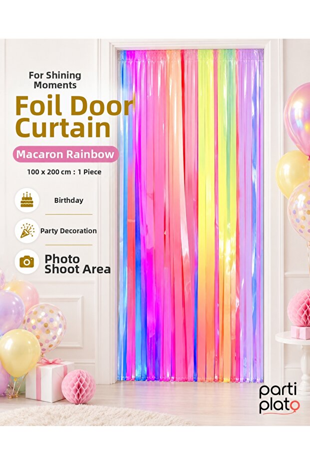 Macaron Rainbow Foil Door Curtain 100X200 cm Birthday Party Decoration Photo Background 1 Piece