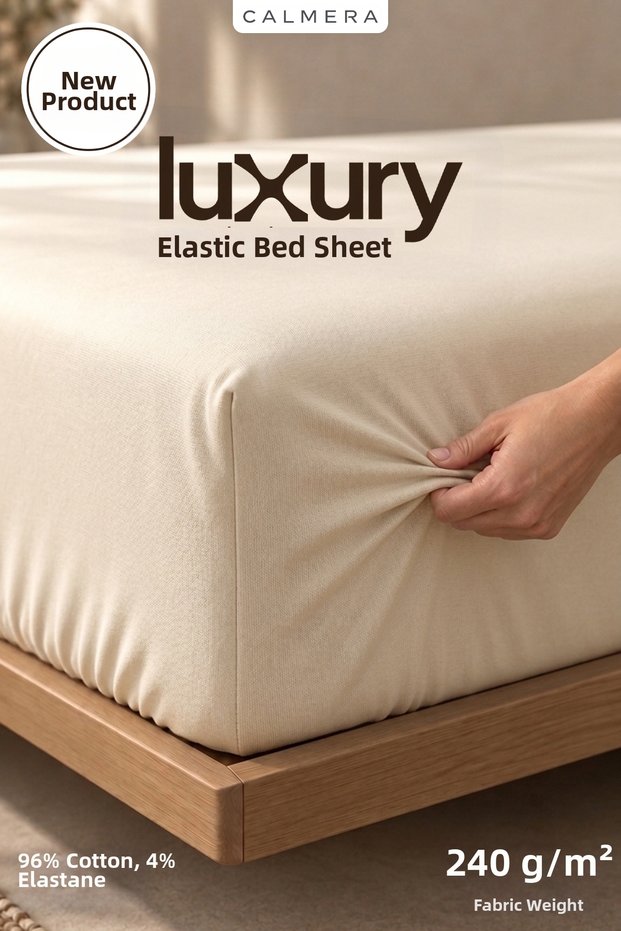 Luxury Lycra Elastic Sheet | Double - King Size | 240 Gsm - Ecru