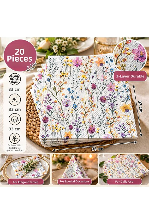 Double Layer Presentation Napkins - Vintage Pinterest Aesthetic, Presentation and Decoupage Napkins, Special Events and Daily Use 20-Pack
