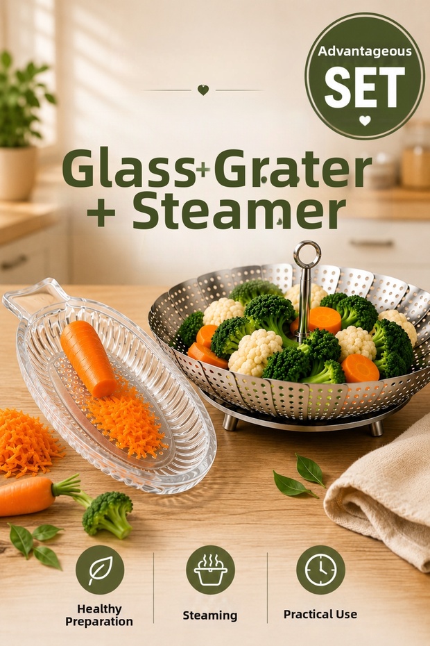 Set of 2 Additional Food Boiling Apparatus and Glass Grater for Babies