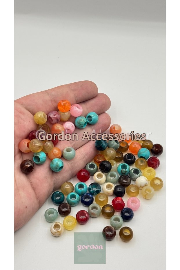 Natural Stone Look 12mm Wide Hole Acrylic Beads 50 Grams