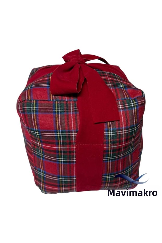 Mavi̇makro Decorative Gift Cube Fiber Filled Red Plaid