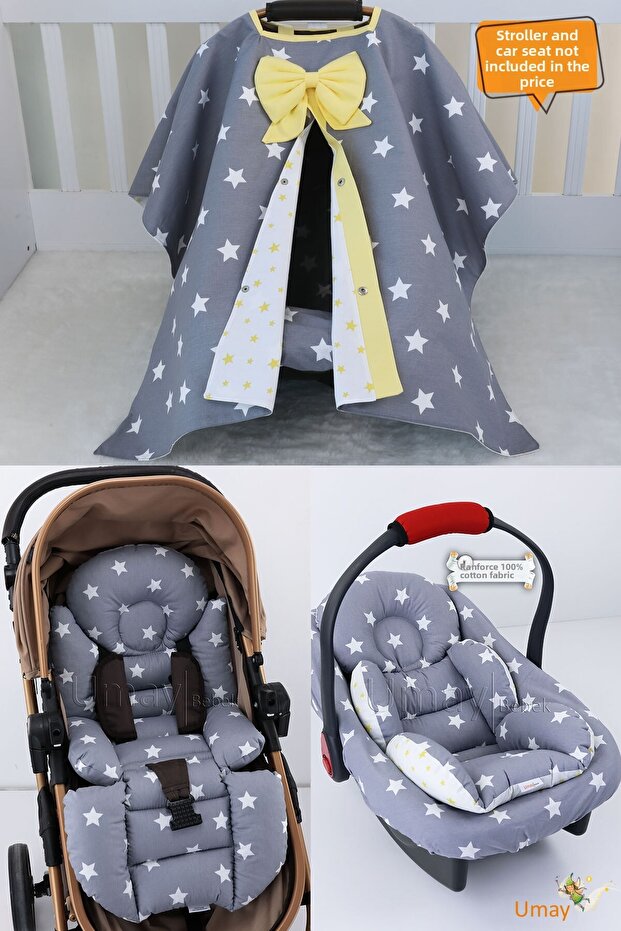 4 Pieces - Stroller Cover, Stroller Cushion with Lumbar Support, Stroller Cushion, Stroller Sheet - Poncho