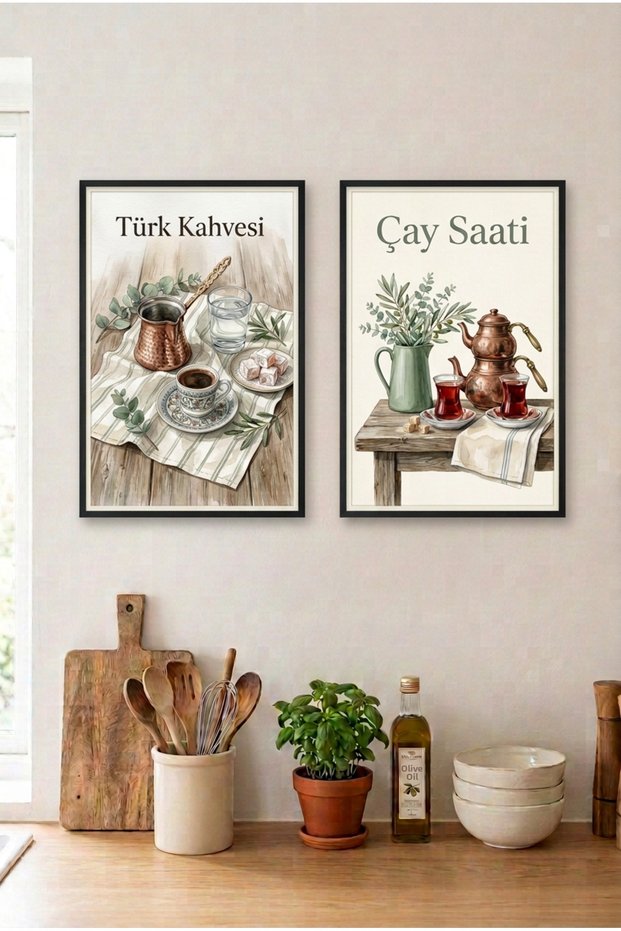 2-Piece Turkish Coffee and Tea Black Wooden Framed Mdf Kitchen Table Set Huhu3237 - Double Table Set Black Frame
