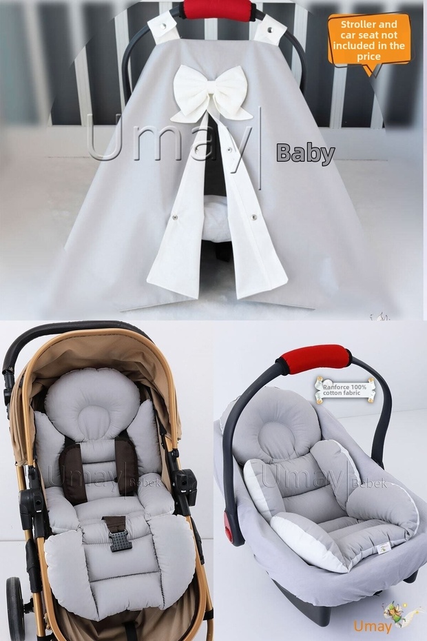 4 Piece Set - Baby Stroller Cushion and Stroller Sheet with Holder