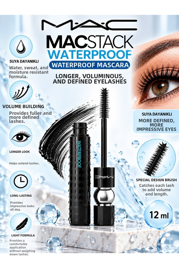 M·A·Cstack Waterproof 12 ml – Waterproof Mascara for a Fuller and Longer-Looking Eyelash Look