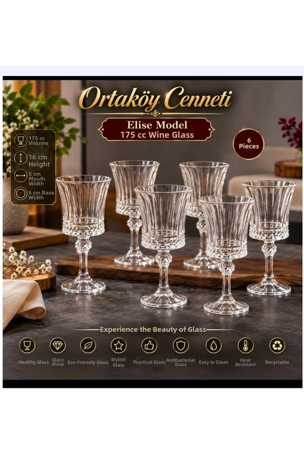6 Ad Glass-Legged Elysia Mod. Goblet Glass 175 Cc Volume 16 cm Length 8 cm Mouth 6 cm Base