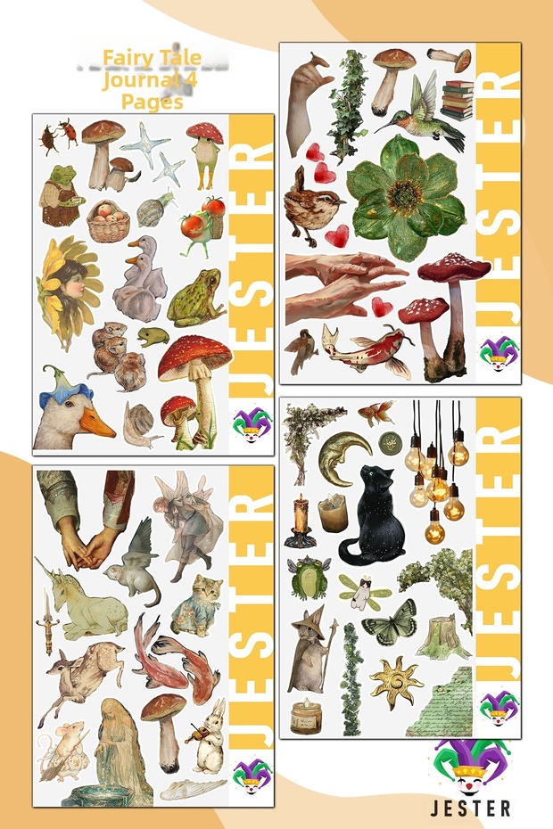Fairyland of Tales 4 Sheets Sticker, Decal, Diary, Agenda, Planner, Bullet, Journal, Scrapbook