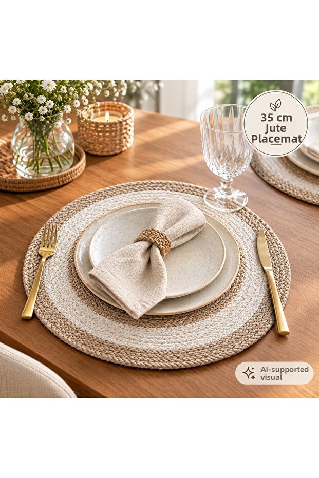 35 cm 6 Pieces Jute Placemats – Hand-Knitted Straw Placemats – Natural Decorative Table Placemats
