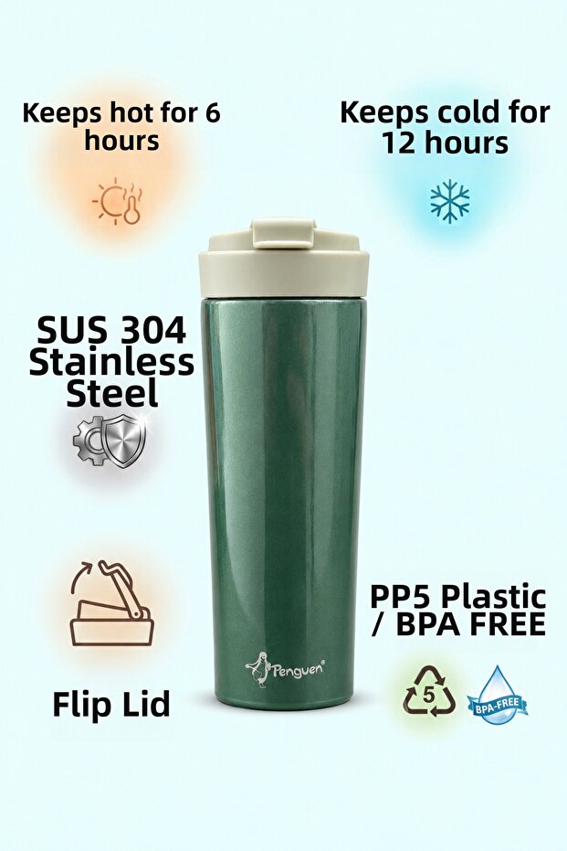 500ml Coffee Thermos Tea Thermos Flask with Flip Lid Thermos Cup Sus304 Steel Leak-Proof Bpa Free
