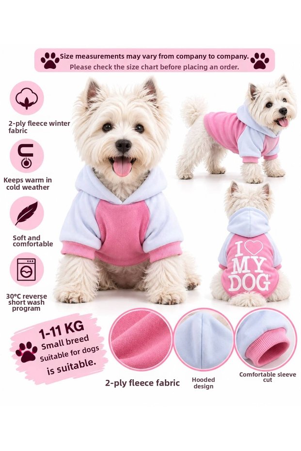 Small Breed Pink Love Dog Dog Outfit Dog Sweati (1-10kg)